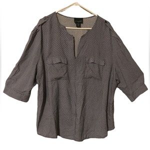 Cynthia Rowley Geometric Top Blue Shirt 3/4 Sleeve Pockets Blouse Women’…